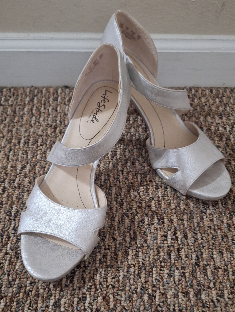 Metallic Open-Toe Heels with Ankle Strap